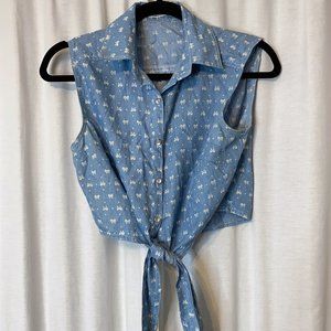 3/$20 - Y2K Bow Ribbon Denim Look Knot Top Kawaii - Cottagecore Rural Farmhouse
